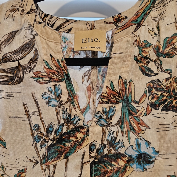 Elie Tahari Ivory Floral Pattern Sleeveless 100% Linen Dress Woman Size S - Picture 3 of 9
